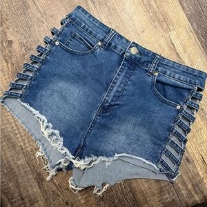 Windsor Blue Jean Shorts with Strap Accents